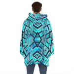 Turquoise Ethnic Aztec Trippy Print Hoodie Blanket