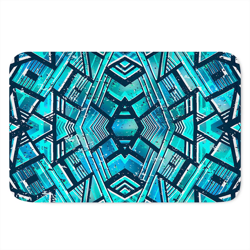 Turquoise Ethnic Aztec Trippy Print Indoor Door Mat