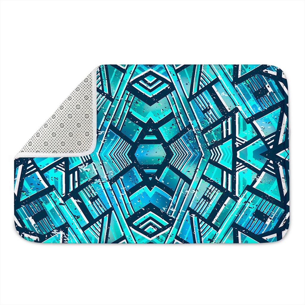 Turquoise Ethnic Aztec Trippy Print Indoor Door Mat
