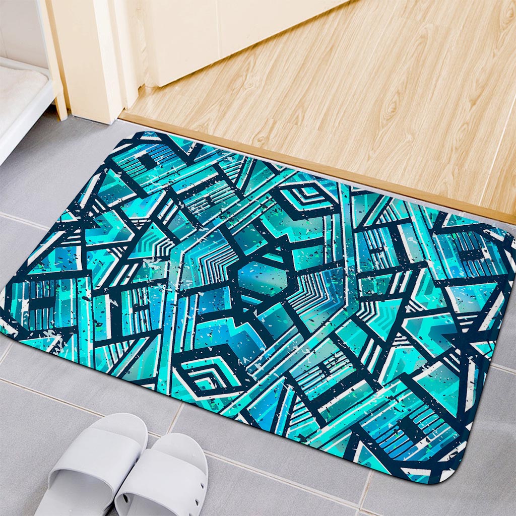 Turquoise Ethnic Aztec Trippy Print Indoor Door Mat