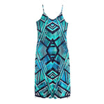 Turquoise Ethnic Aztec Trippy Print Jersey Midi Cami Dress