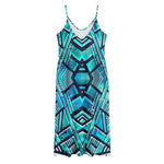 Turquoise Ethnic Aztec Trippy Print Jersey Midi Cami Dress