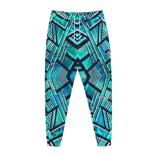 Turquoise Ethnic Aztec Trippy Print Jogger Pants