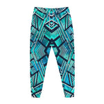 Turquoise Ethnic Aztec Trippy Print Jogger Pants