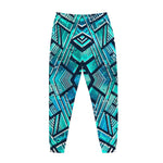 Turquoise Ethnic Aztec Trippy Print Jogger Pants