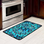 Turquoise Ethnic Aztec Trippy Print Kitchen Mat