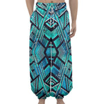 Turquoise Ethnic Aztec Trippy Print Lantern Pants