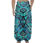 Turquoise Ethnic Aztec Trippy Print Lantern Pants