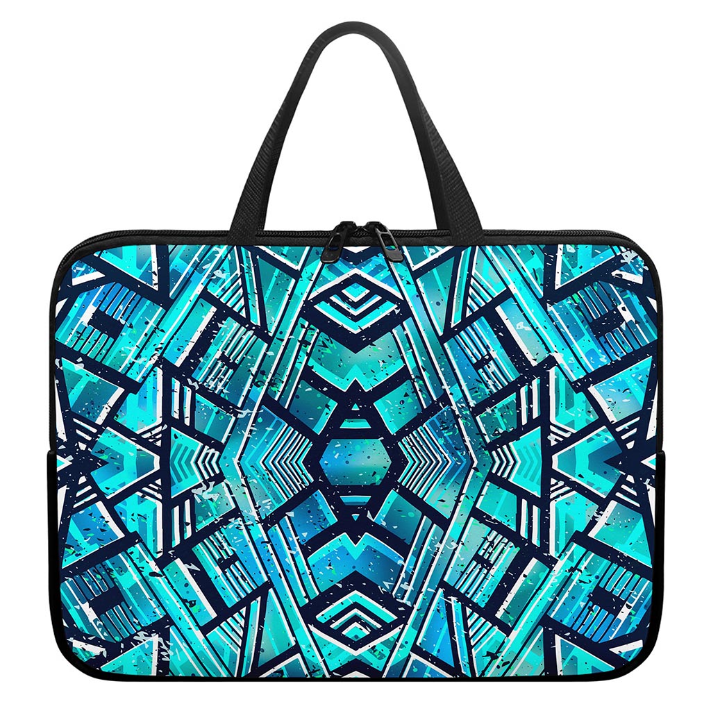 Turquoise Ethnic Aztec Trippy Print Laptop Sleeve With Handle