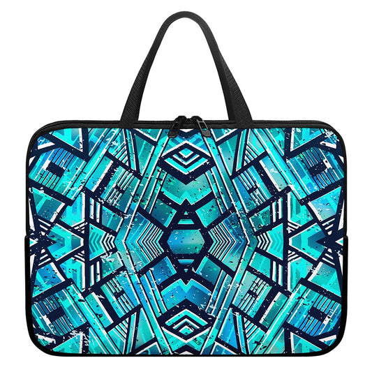 Turquoise Ethnic Aztec Trippy Print Laptop Sleeve With Handle