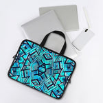 Turquoise Ethnic Aztec Trippy Print Laptop Sleeve With Handle