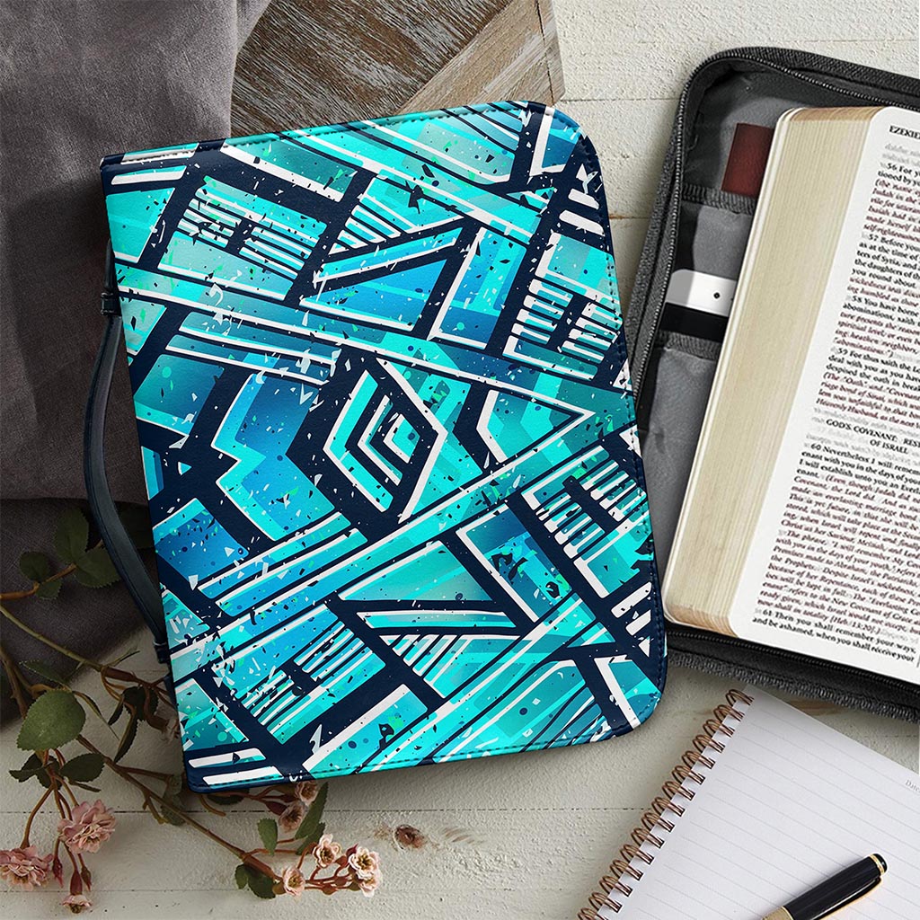 Turquoise Ethnic Aztec Trippy Print Leather Bible Cover