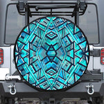Turquoise Ethnic Aztec Trippy Print Leather Spare Tire Cover