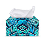 Turquoise Ethnic Aztec Trippy Print Leather Tissue Box Cover