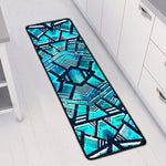 Turquoise Ethnic Aztec Trippy Print Long Kitchen Mat