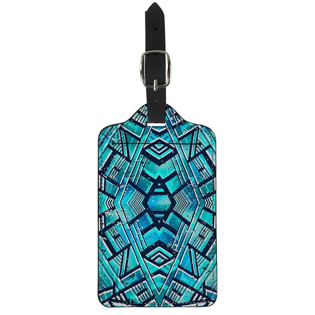 Turquoise Ethnic Aztec Trippy Print Luggage Tag