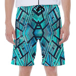 Turquoise Ethnic Aztec Trippy Print Men's Beach Shorts