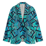 Turquoise Ethnic Aztec Trippy Print Men's Blazer