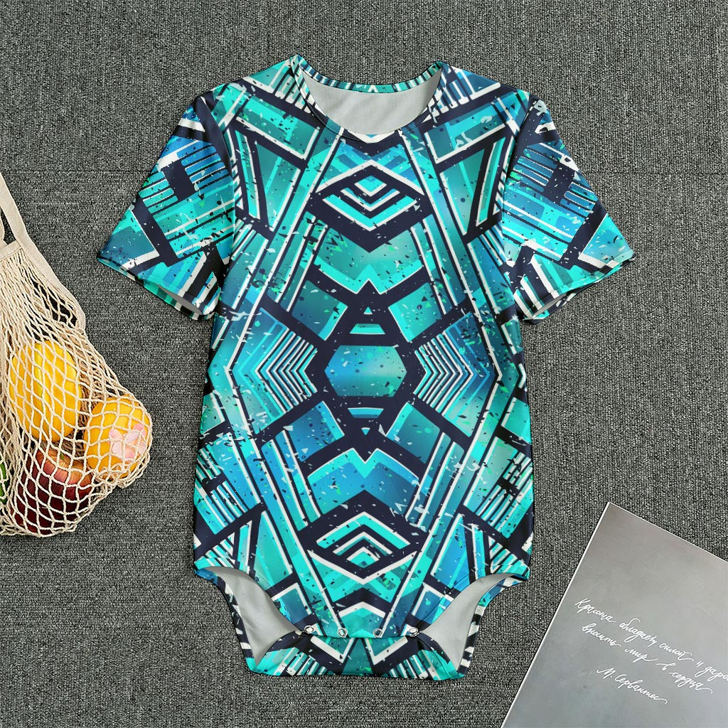 Turquoise Ethnic Aztec Trippy Print Men's Bodysuit