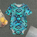 Turquoise Ethnic Aztec Trippy Print Men's Bodysuit