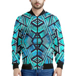 Turquoise Ethnic Aztec Trippy Print Men's Bomber Jacket