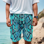 Turquoise Ethnic Aztec Trippy Print Men's Cargo Shorts
