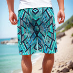Turquoise Ethnic Aztec Trippy Print Men's Cargo Shorts