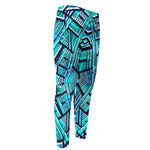 Turquoise Ethnic Aztec Trippy Print Men's Compression Pants
