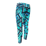 Turquoise Ethnic Aztec Trippy Print Men's Compression Pants