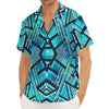 Turquoise Ethnic Aztec Trippy Print Men's Deep V-Neck Shirt