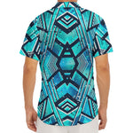 Turquoise Ethnic Aztec Trippy Print Men's Deep V-Neck Shirt