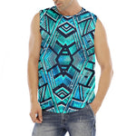Turquoise Ethnic Aztec Trippy Print Men's Fitness Tank Top