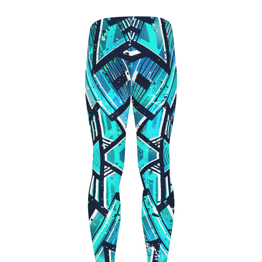 Turquoise Ethnic Aztec Trippy Print Men's leggings