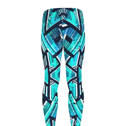 Turquoise Ethnic Aztec Trippy Print Men's leggings