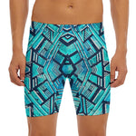 Turquoise Ethnic Aztec Trippy Print Men's Long Boxer Briefs