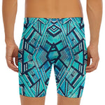 Turquoise Ethnic Aztec Trippy Print Men's Long Boxer Briefs