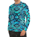Turquoise Ethnic Aztec Trippy Print Men's Long Sleeve Rash Guard