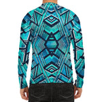 Turquoise Ethnic Aztec Trippy Print Men's Long Sleeve Rash Guard