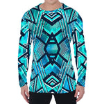Turquoise Ethnic Aztec Trippy Print Men's Long Sleeve T-Shirt
