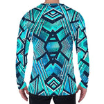 Turquoise Ethnic Aztec Trippy Print Men's Long Sleeve T-Shirt