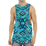Turquoise Ethnic Aztec Trippy Print Men's Muscle Tank Top
