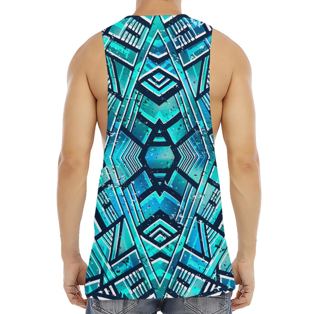 Turquoise Ethnic Aztec Trippy Print Men's Muscle Tank Top