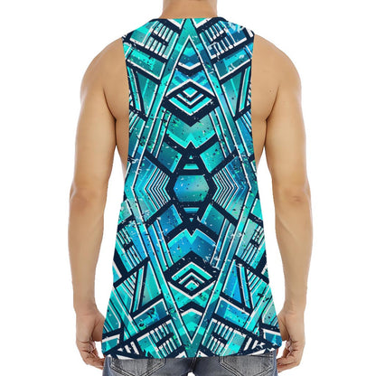 Turquoise Ethnic Aztec Trippy Print Men's Muscle Tank Top