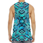 Turquoise Ethnic Aztec Trippy Print Men's Muscle Tank Top