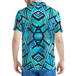 Turquoise Ethnic Aztec Trippy Print Men's Polo Shirt