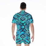 Turquoise Ethnic Aztec Trippy Print Men's Rompers