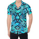 Turquoise Ethnic Aztec Trippy Print Men's Shirt