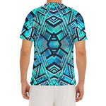 Turquoise Ethnic Aztec Trippy Print Men's Short Sleeve Rash Guard