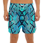 Turquoise Ethnic Aztec Trippy Print Men's Split Running Shorts