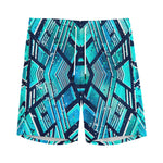 Turquoise Ethnic Aztec Trippy Print Men's Sports Shorts